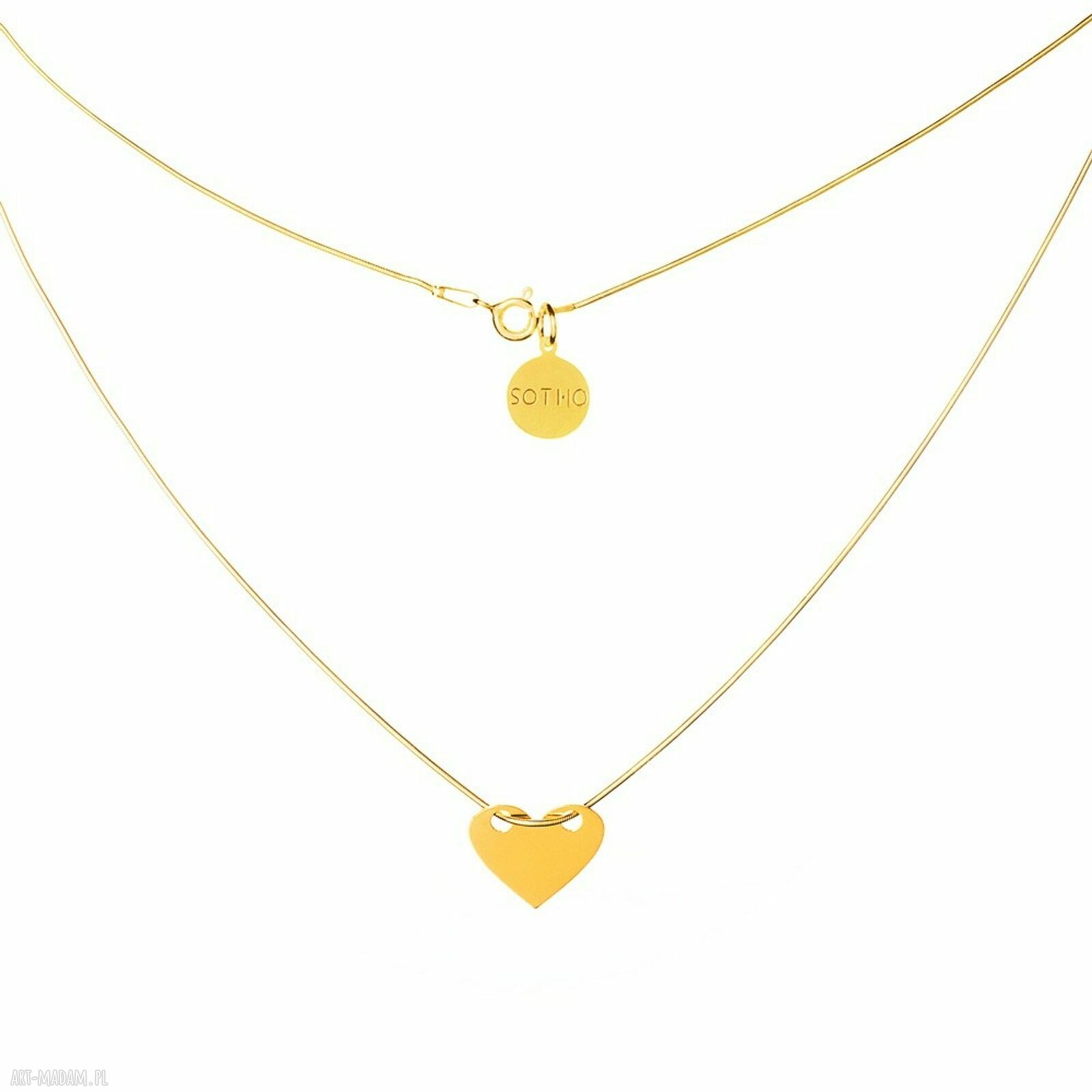 naszyjniki: Złoty modowy naszyjnik serce serduszko łańcuszek żmijka ręcznie wykonane