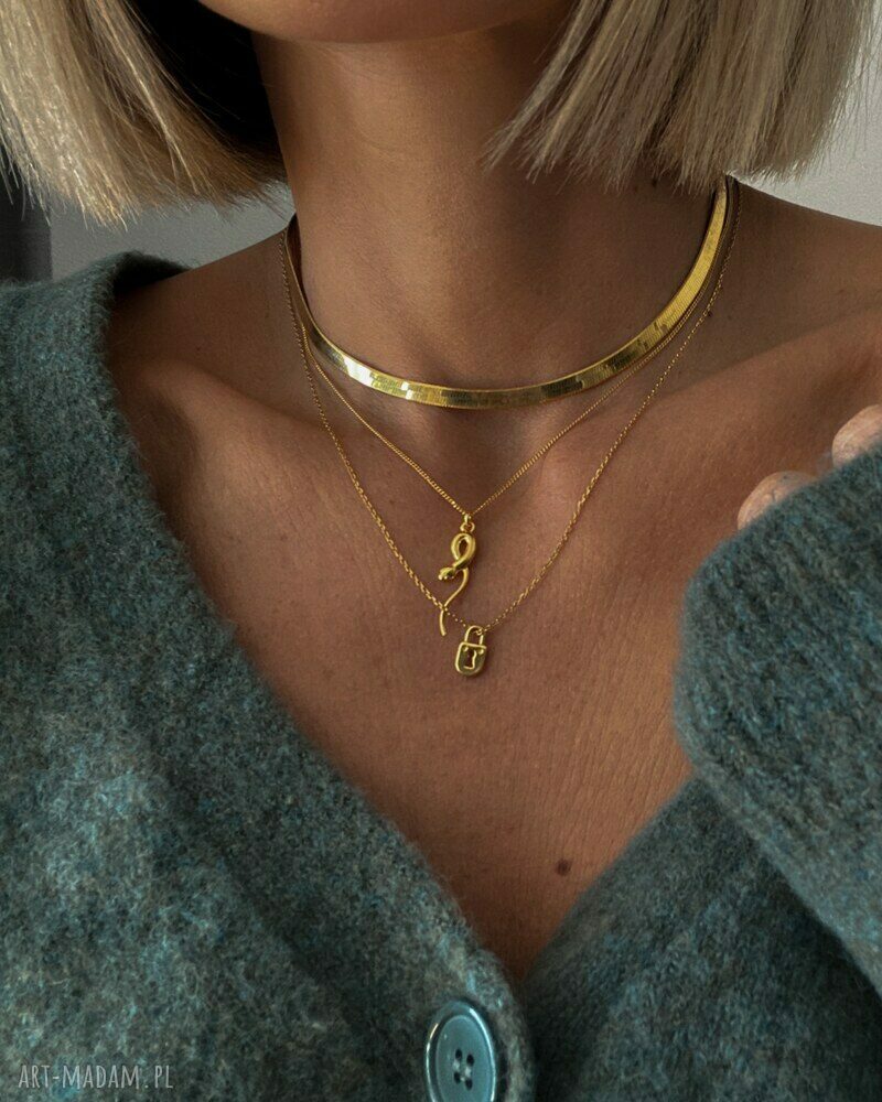 naszyjniki: Złoty naszyjnik pancerka z wężem Hand Made