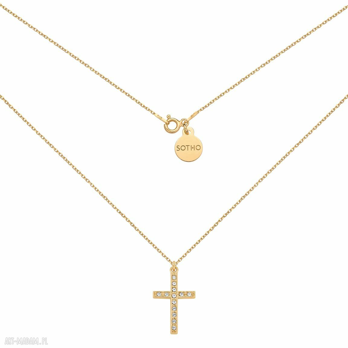 Złoty naszyjnik krzyżem wysadzanym swarovski® crystal łańcuszek