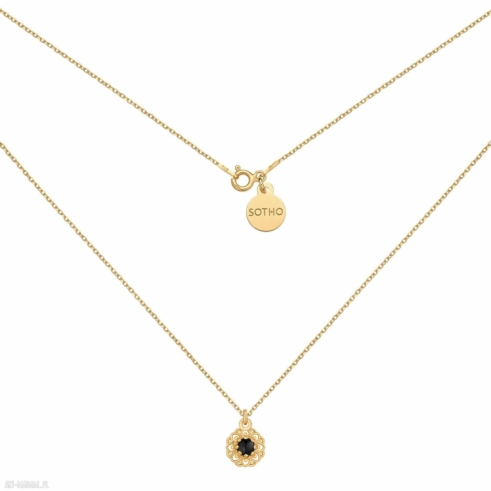 Złoty naszyjnik onyksem pozłacany czarny onyks kamień zawieszka