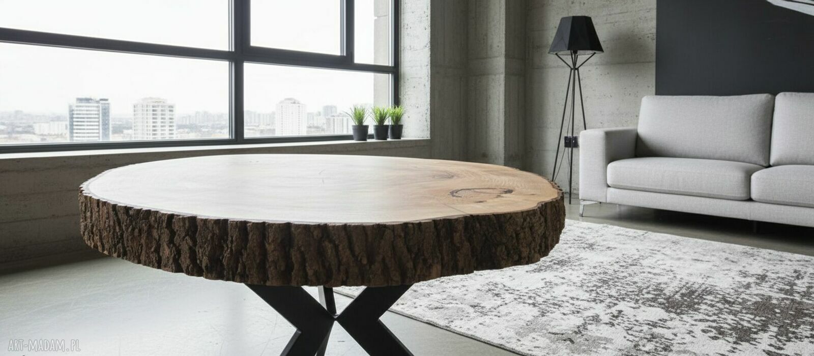 Stolik kawowy z litego drewna 9 cm - olejowany blat i metalowe nogi