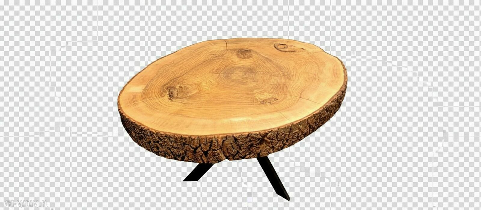 Stolik kawowy z litego drewna 9 cm - olejowany blat i metalowe nogi