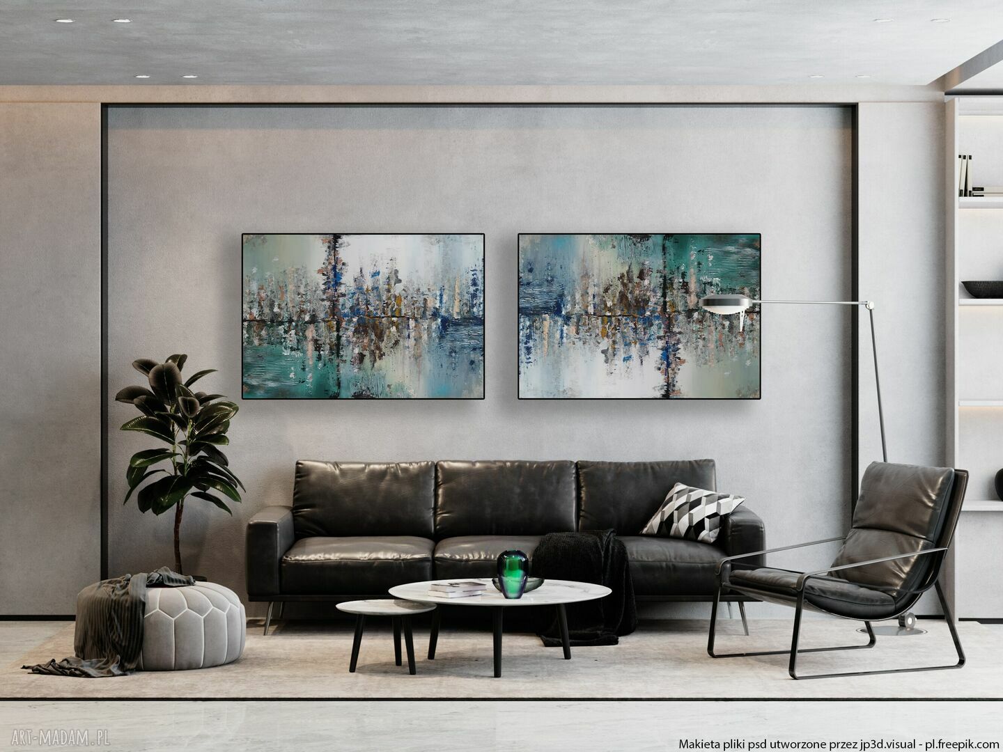 Pozytywna abstrakcja - dyptyk 70x200 cm, wielkoformatowy obraz na płótnie (akryl)