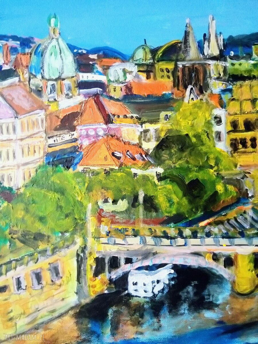 Obraz Praga - ręcznie malowany akryl i tempera na płótnie 50x40 cm