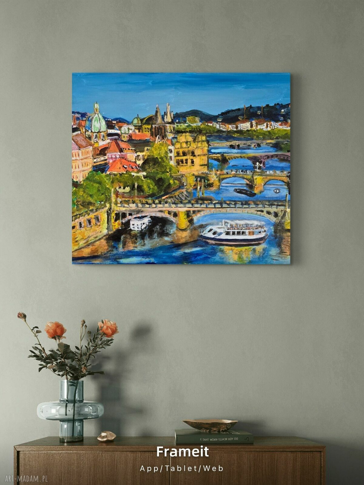 Praga na płótnie - obraz pejzaż ręcznie malowany akryl i tempera 50x40x1 cm