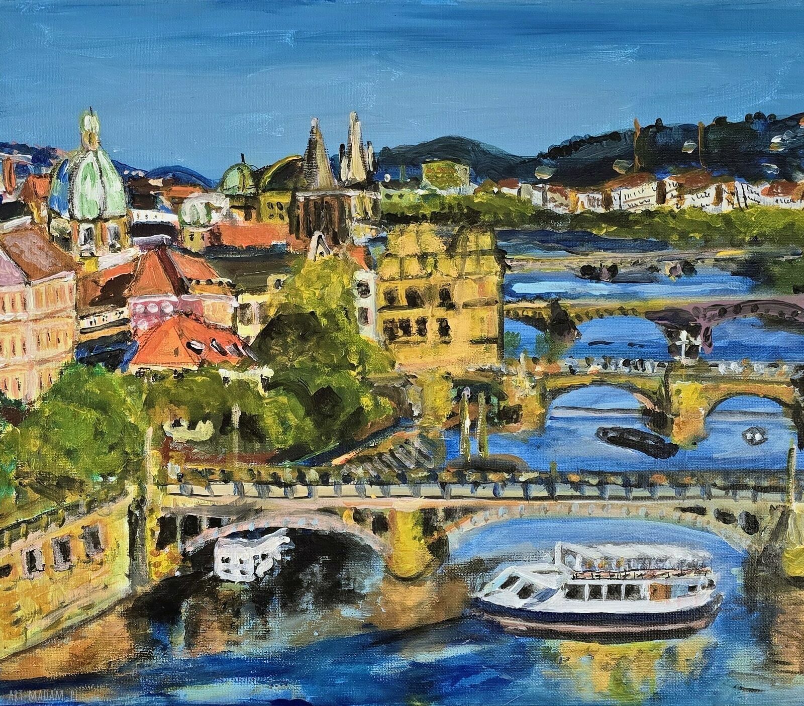 Praga na płótnie - obraz pejzaż ręcznie malowany akryl i tempera 50x40x1 cm