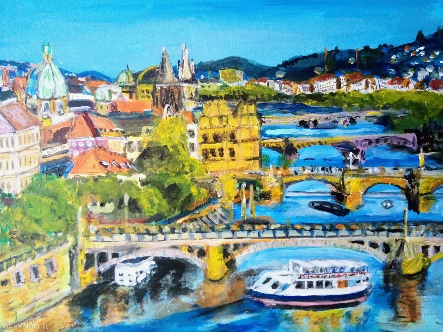 Obraz Praga - ręcznie malowany akryl i tempera na płótnie 50x40 cm