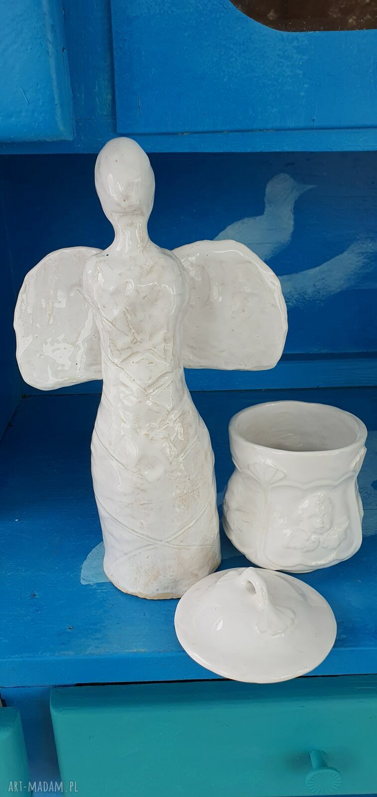 Anielski organizer na biżuterię - praktyczny, ręcznie robiony zestaw ceramiczny
