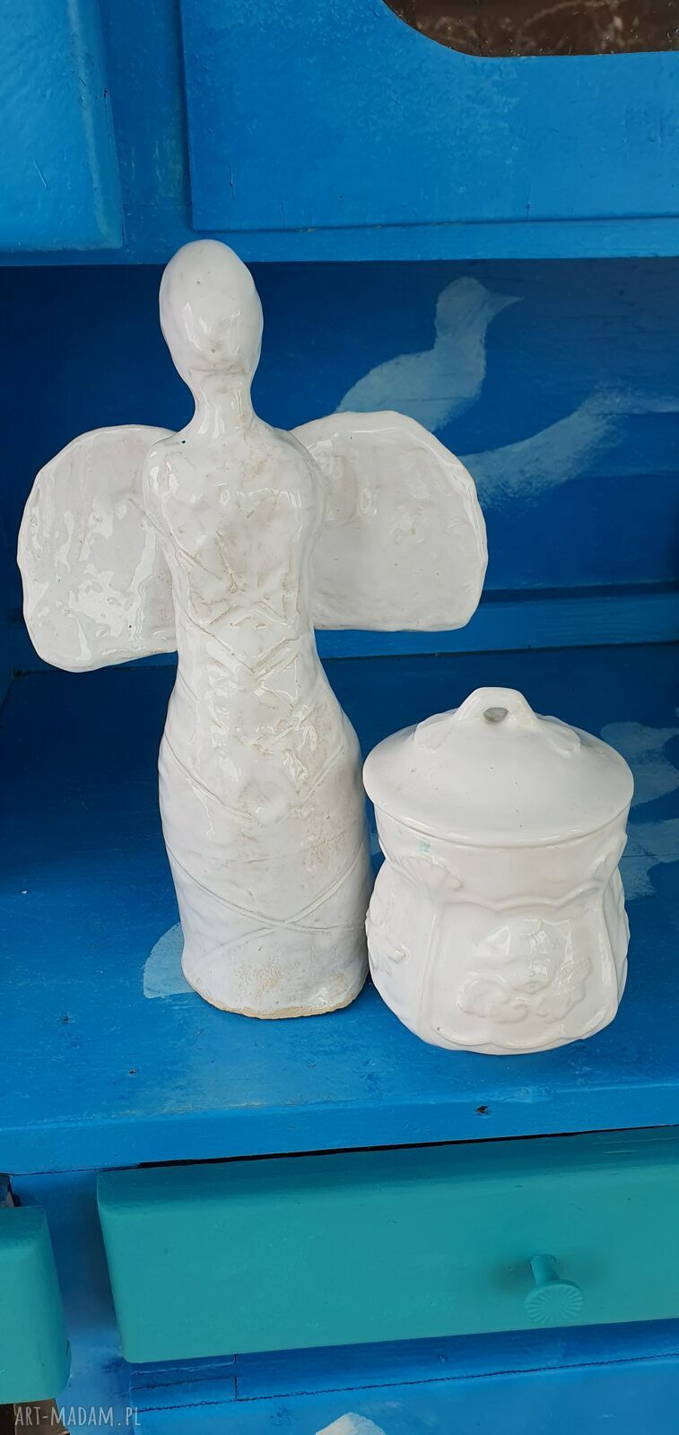 Anielski organizer na biżuterię - praktyczny, ręcznie robiony zestaw ceramiczny