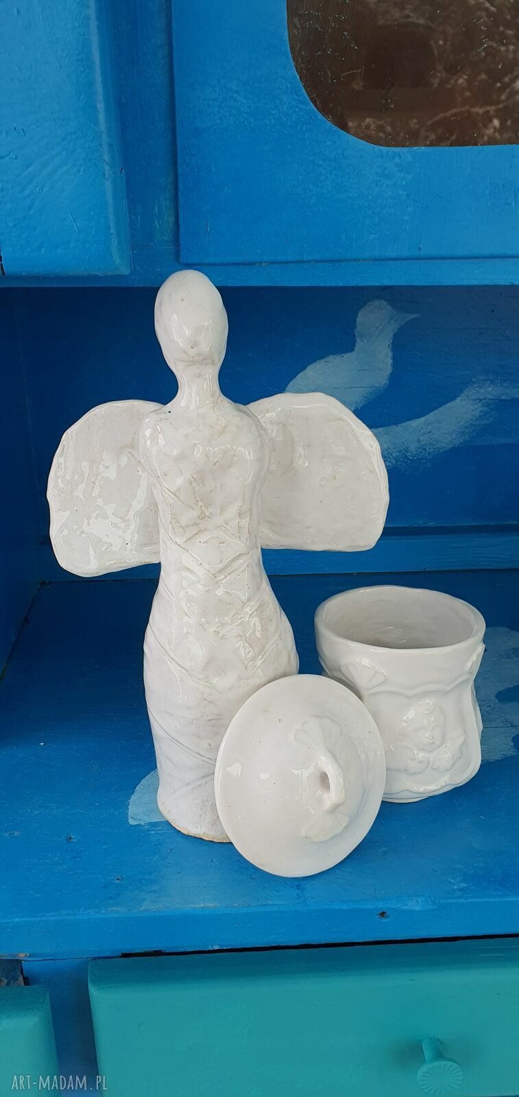 Anielski organizer na biżuterię - praktyczny, ręcznie robiony zestaw ceramiczny
