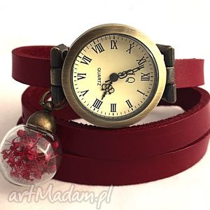 romantyczna czerwień - zegarek bransoletka na skórzanym