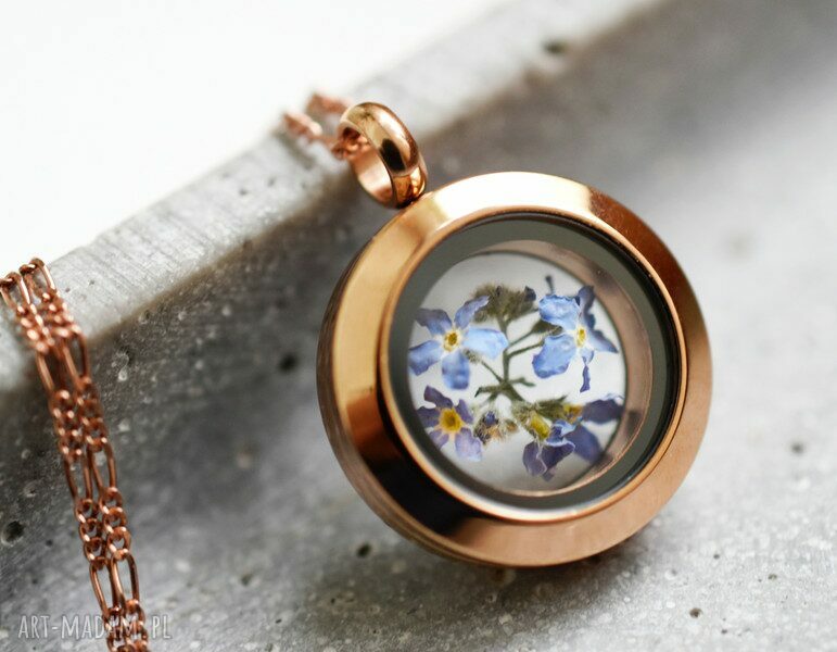 naszyjniki: 925 MINI różowo pozłacany srebrny łańcuszek Kwiaty niezapominajki