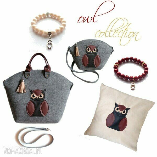 Big Owl Bag - duża torebka na ramię handmade z filcu i sówką
