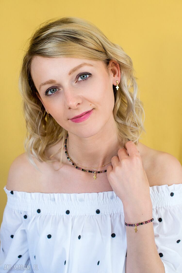 Choker turmalinów earth energy turmalin srebro pozłacane prezent