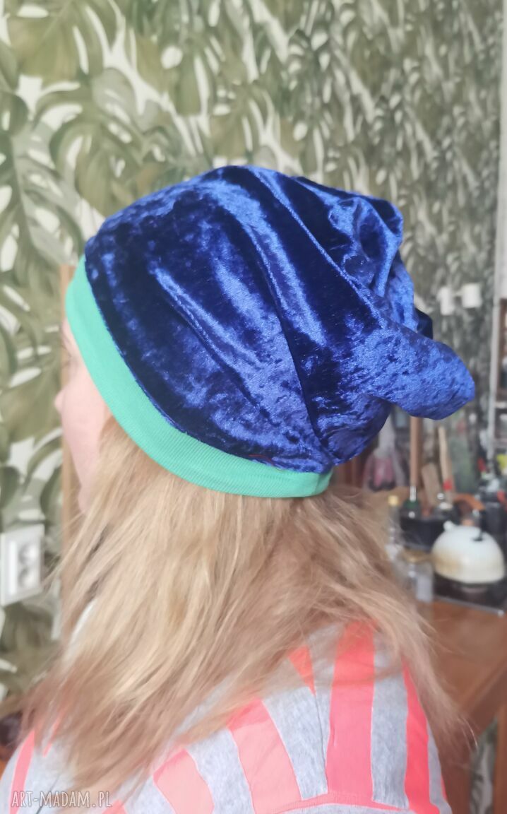 Czapka smerfetka k1 - wiosenna na podszewce, ręcznie farbowana