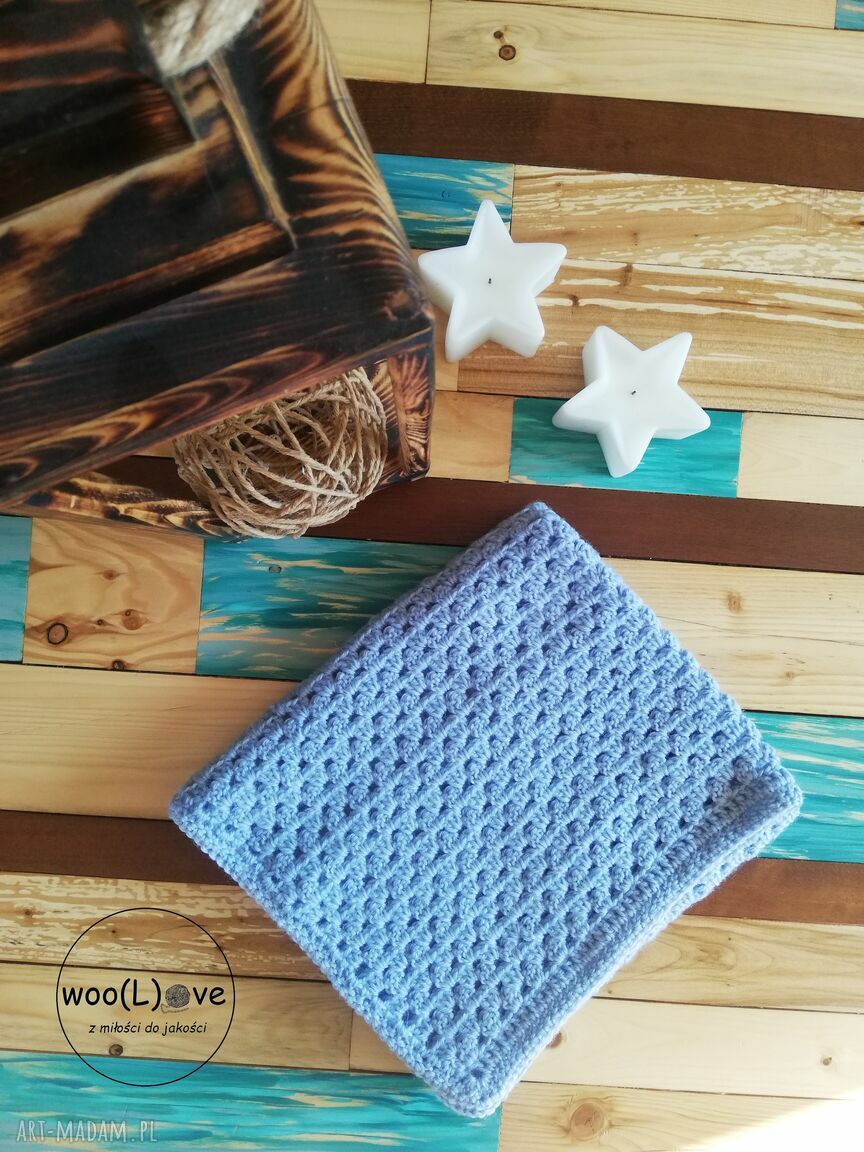 pokoik dziecka: wełniany KOCYK NIEMOWLĘCY BABUNI błękitny jasny autorskie