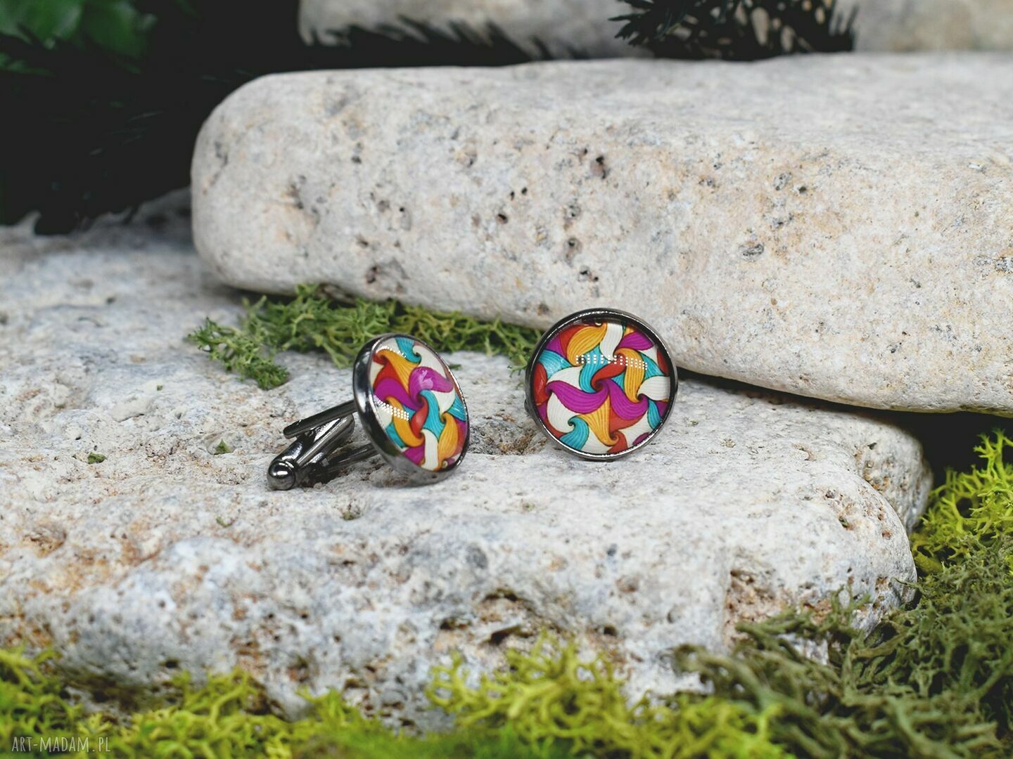 Stalowe czarne spinki mankietów abstrakcyjnym wzorem #00096