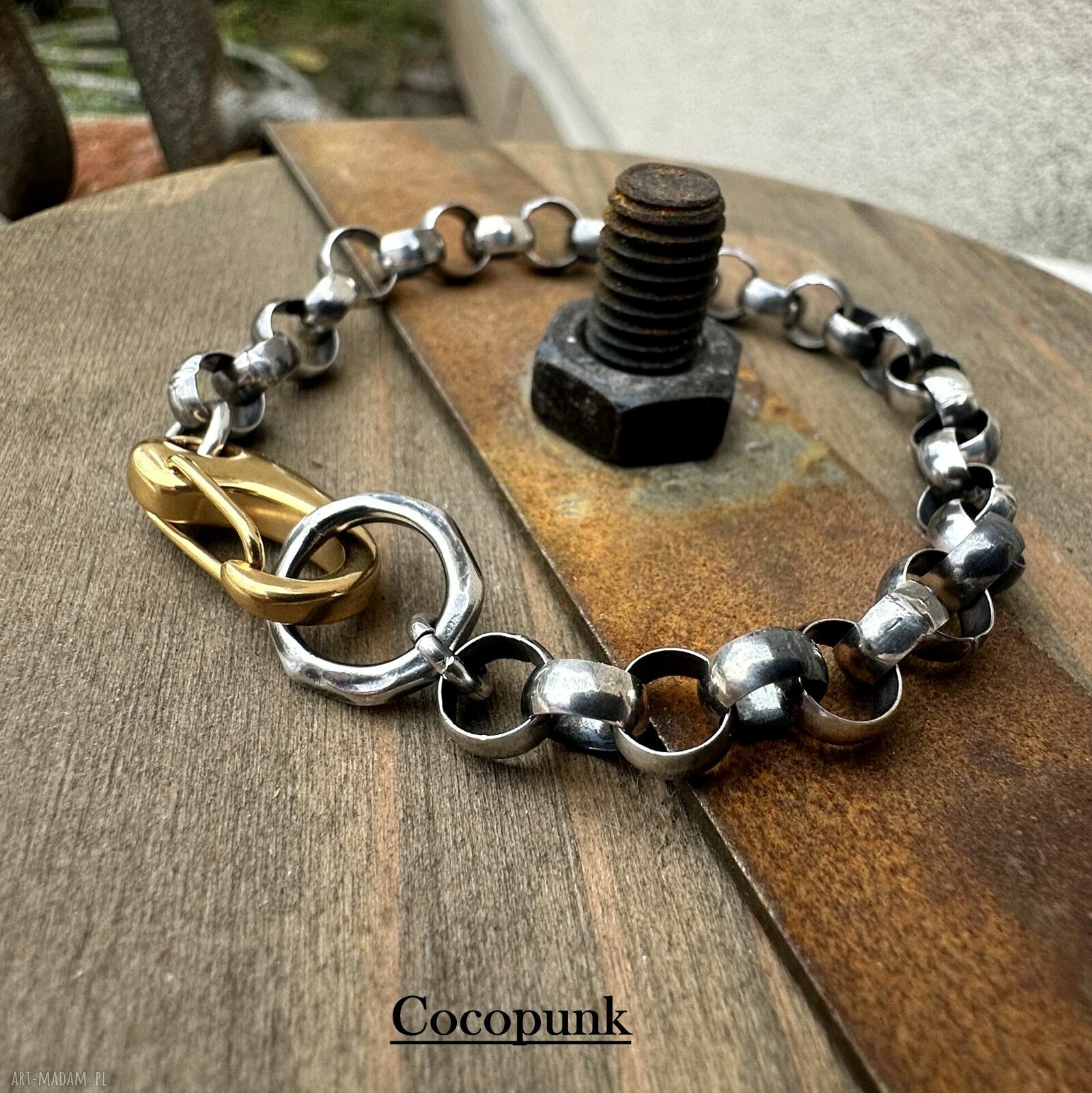 Cocopunk bransoletka srebrna z łańcuchem elegancka damska biżuteria