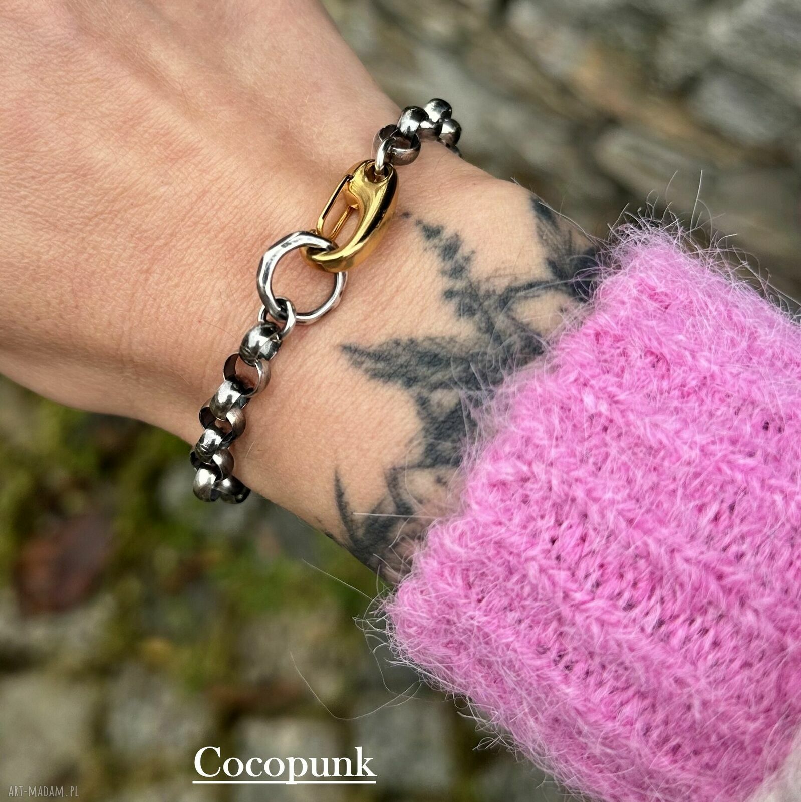Cocopunk bransoletka srebrna z łańcuchem - elegancka damska biżuteria
