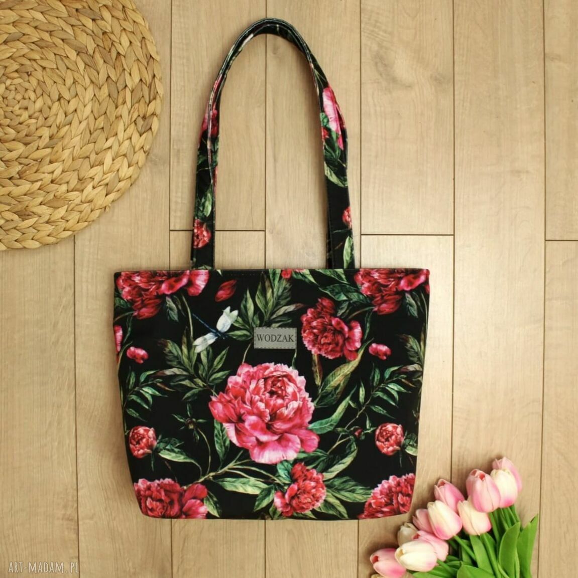 Torebka damska clara czerwone piwonie peonie kwiaty ramię lekka