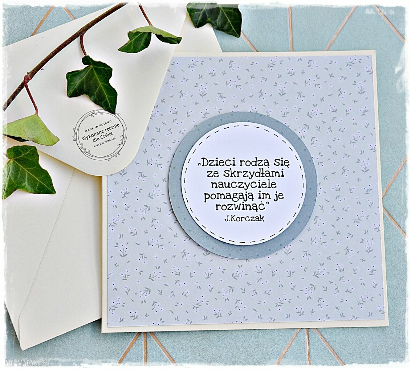 Prezent dla Nauczyciela zakładka z sową i kartka Ręczne wykonanie