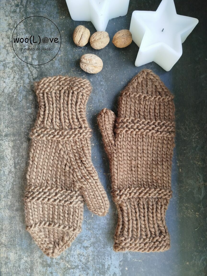 rękawiczki: rękawiczki wełniane ŚNIEŻYNKI toffi Ręcznie zrobione