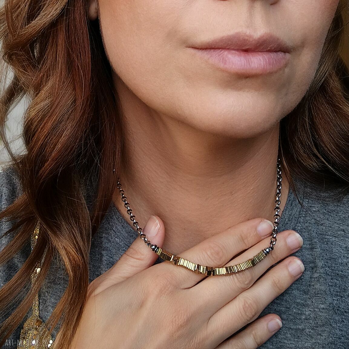 Srebro złoty hematyt krótki naszyjnik modny nowoczesny prezent