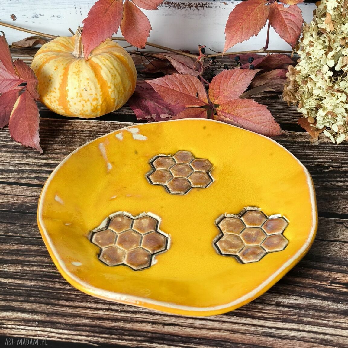 Prezent dla pszczelarza nr 1 - patera ceramiczna z plastrami miodu
