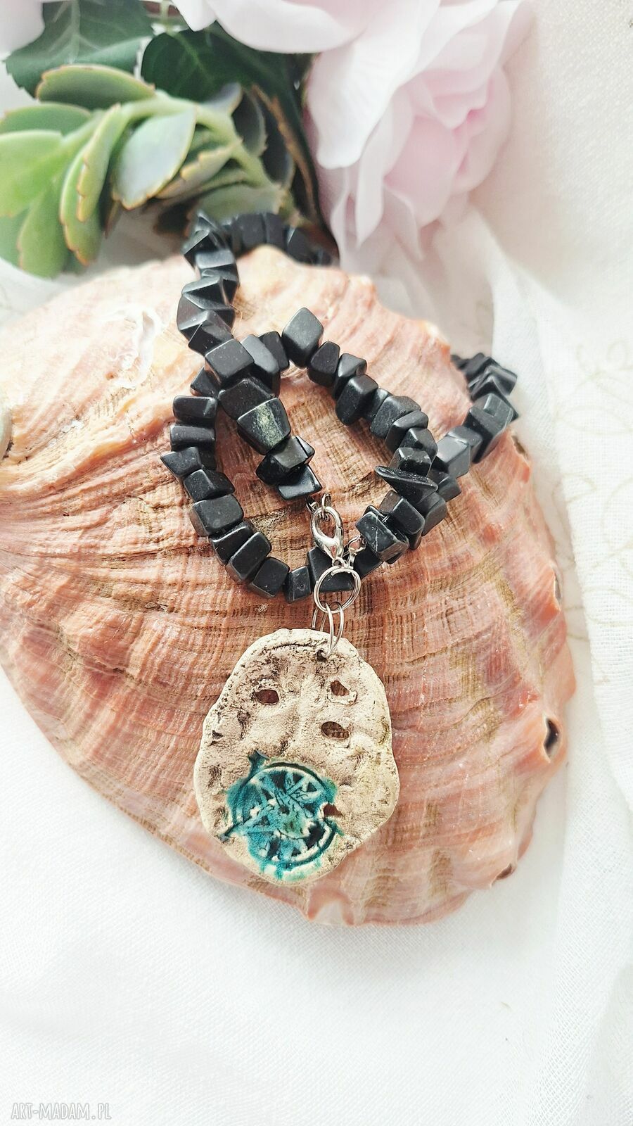 Naszyjnik z pentagramem i czarnym obsydianem handmade