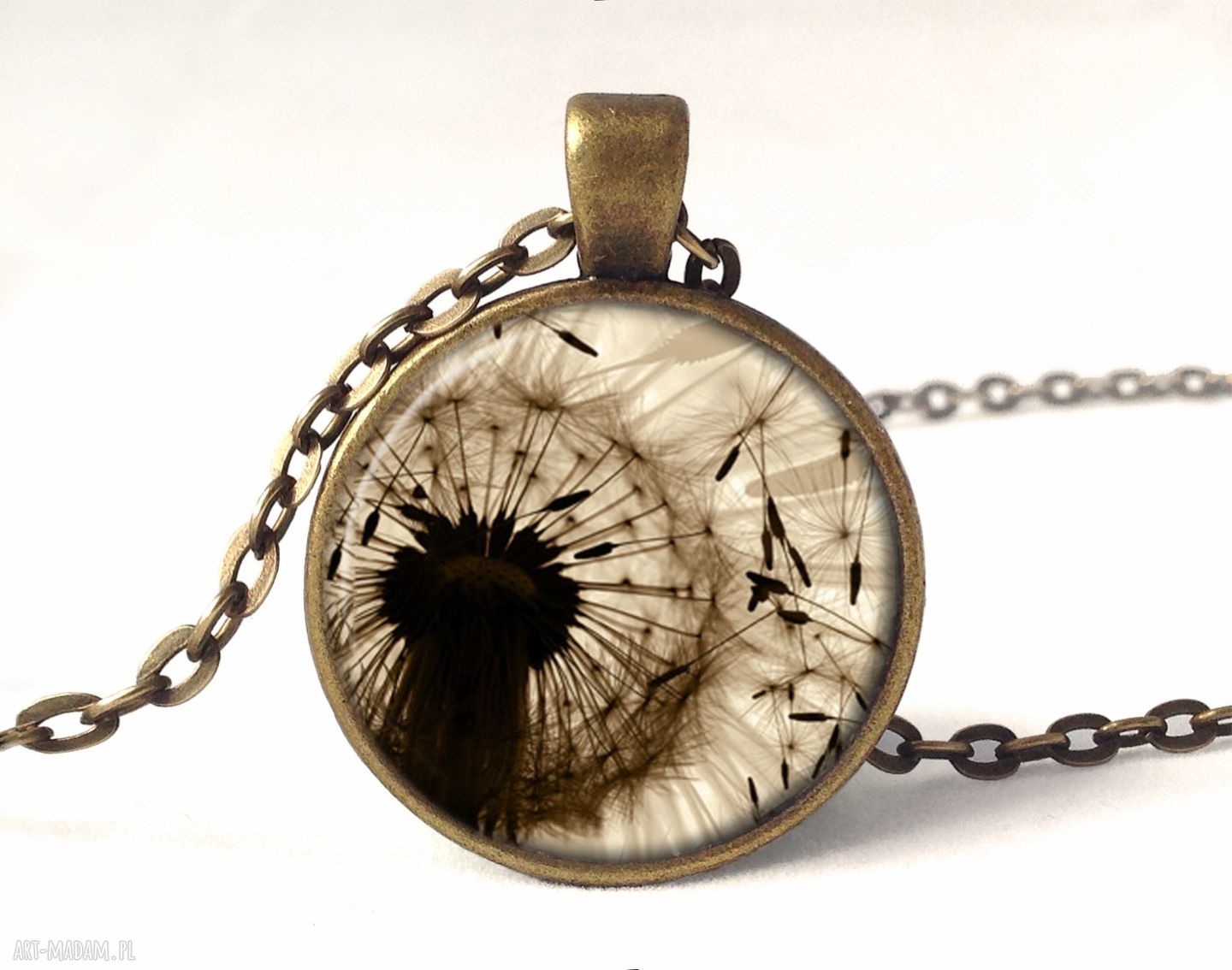 Dmuchawiec medalion łańcuszkiem wiosenny kwiaty prezent