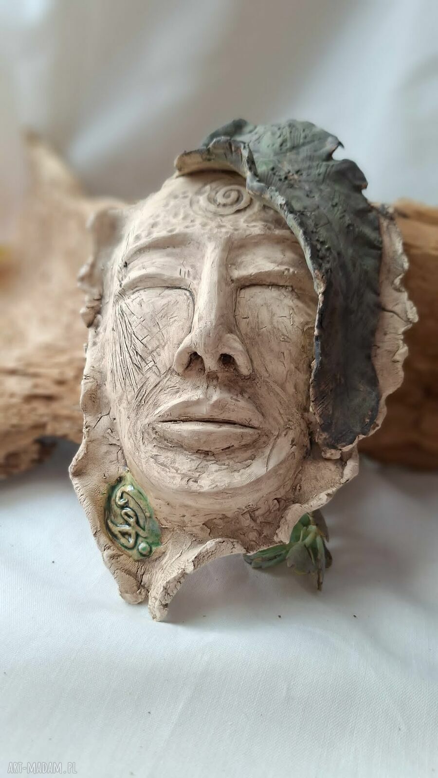 Ceramiczna maska ścienna Leśna Wyrocznia rękodzieło Art Soller