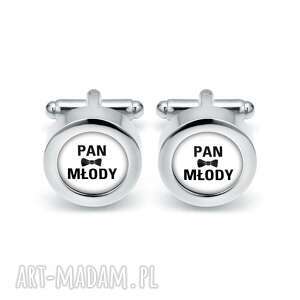 eleganckie spinki do mankietów z grafiką pan młody