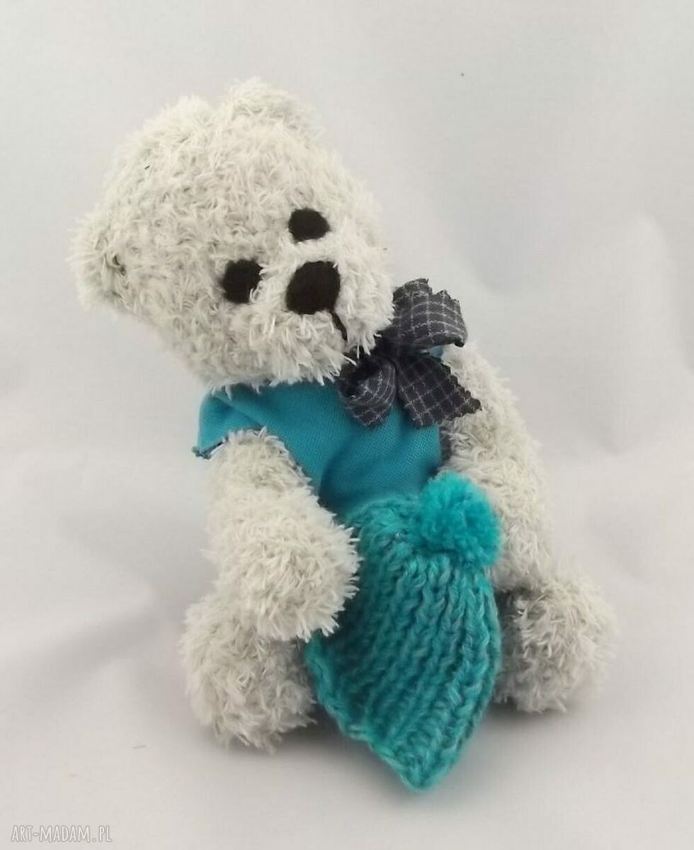 Franuś - szydełkowy miś handmade 36 cm (turkusowo-szary)