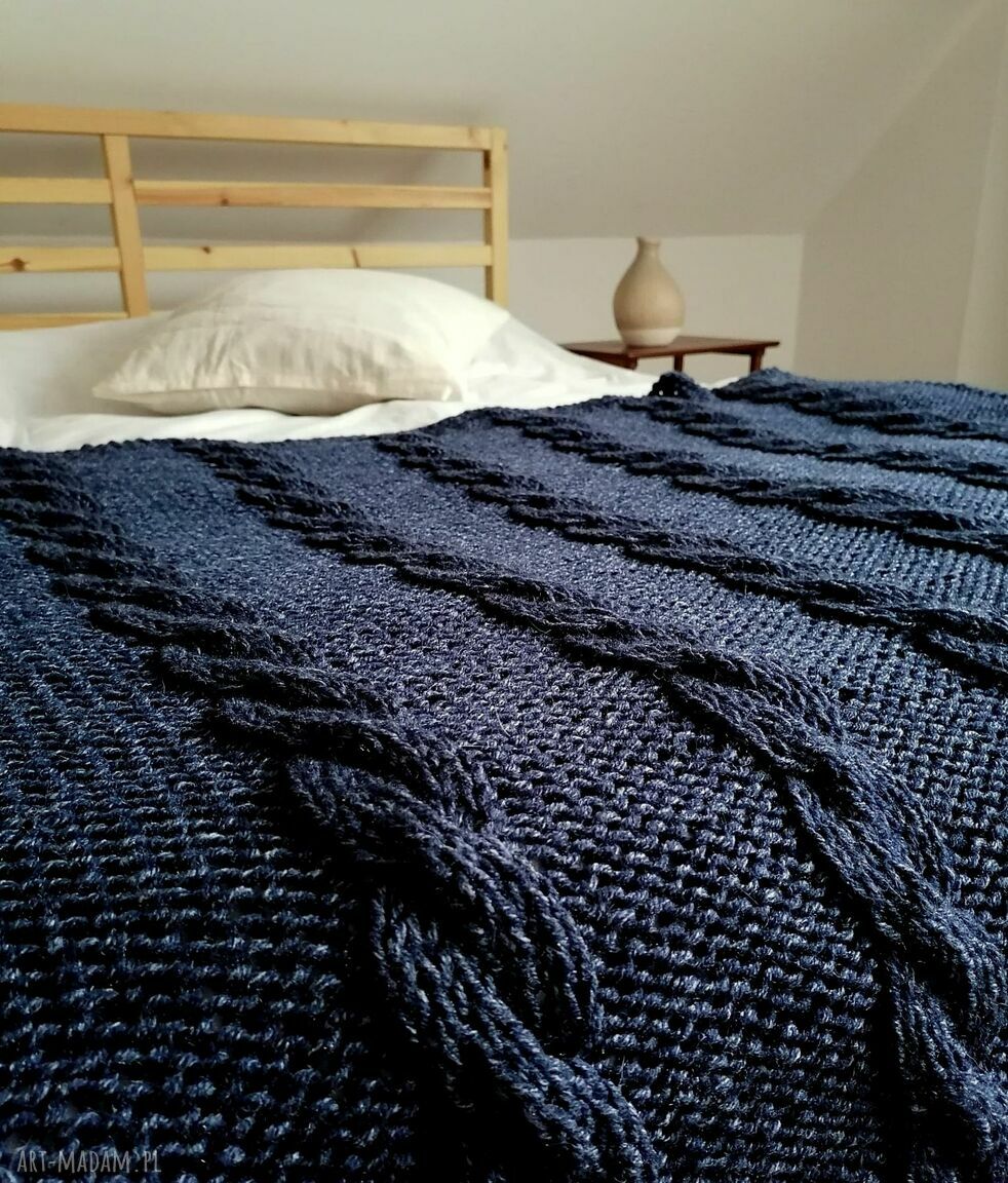 koce i narzuty: granatowy pled handmade