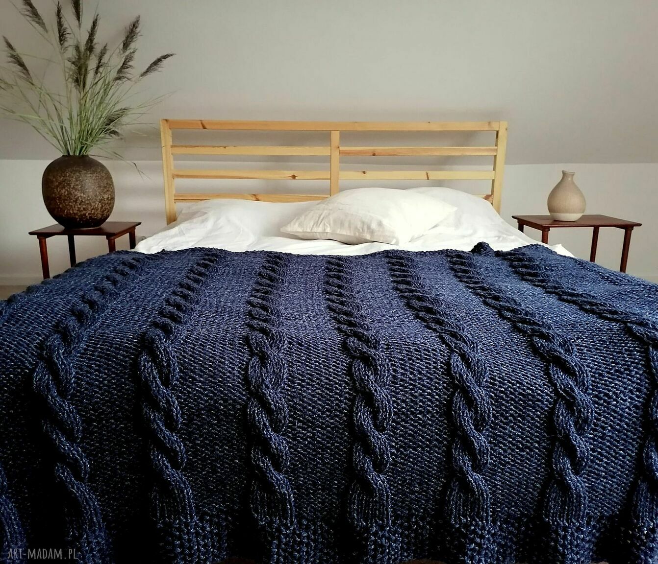 koce i narzuty: granatowy pled handmade