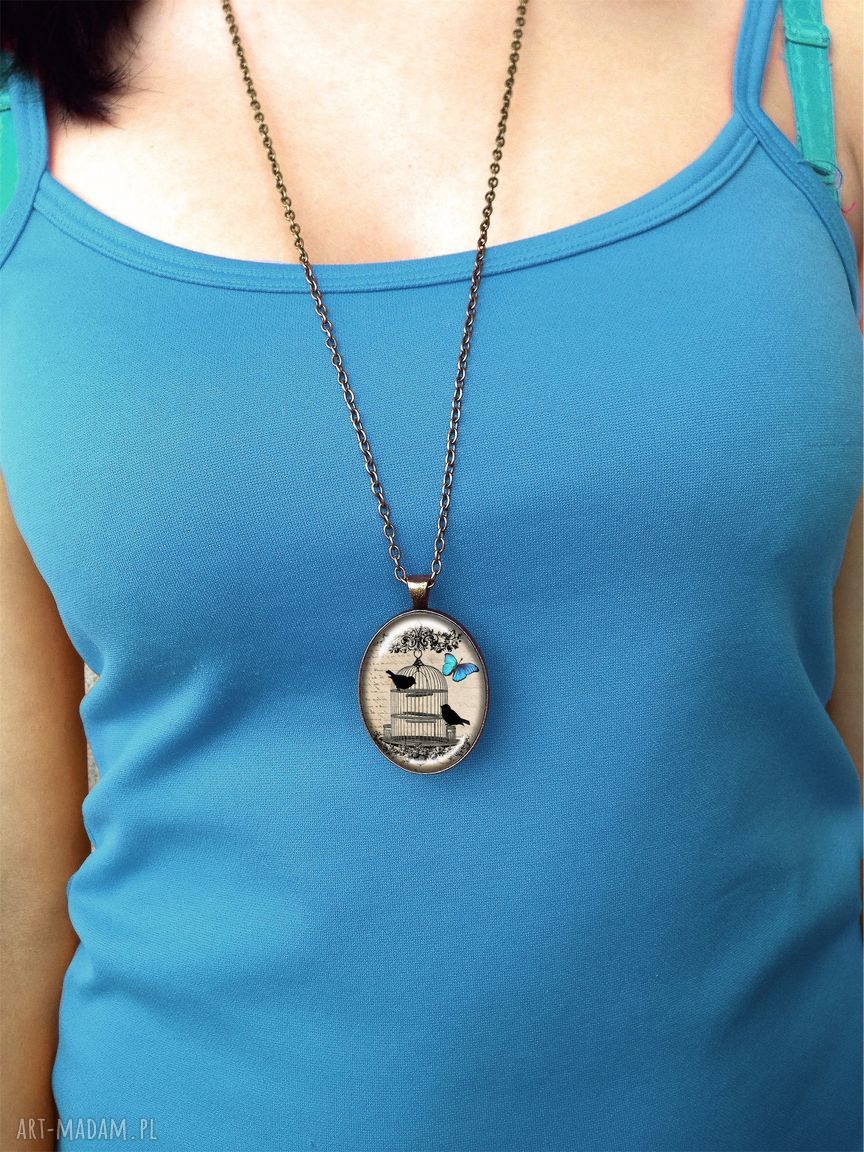 naszyjniki: Jesienna nostalgia Owalny medalion z łańcuszkiem handmade