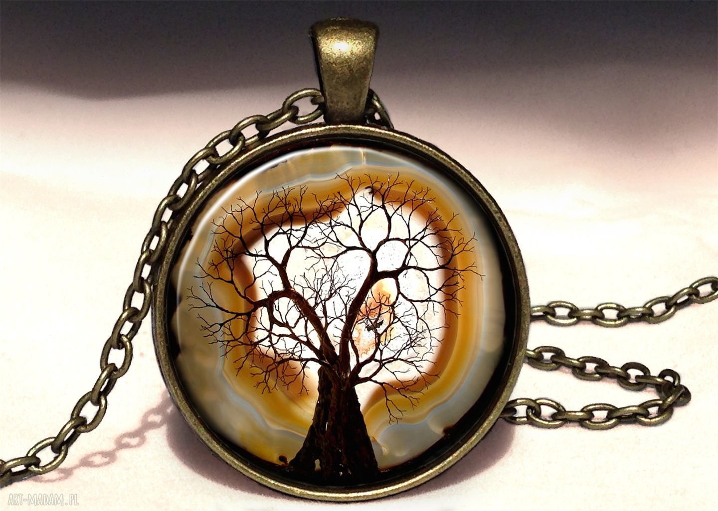 Kamienne drzewo duży medalion łańcuszkiem naszyjnik prezent