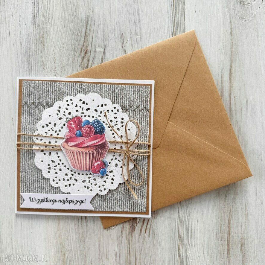 Kartka babeczką prezent urodziny rocznica życzeniami