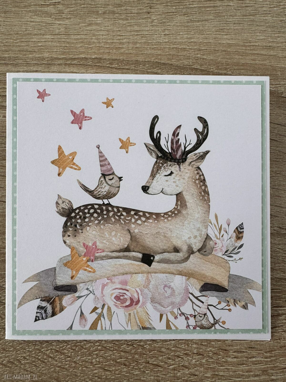 kartki: Kartka z jelonkiem ręcznie zrobione