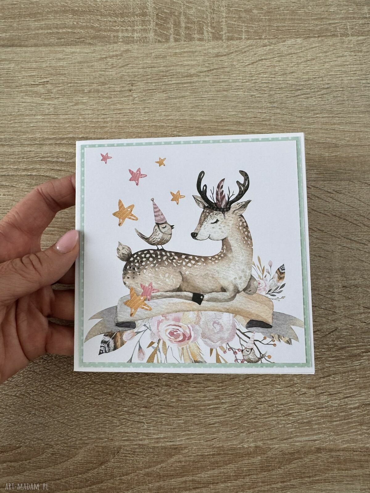 kartki: Kartka z jelonkiem ręcznie zrobione