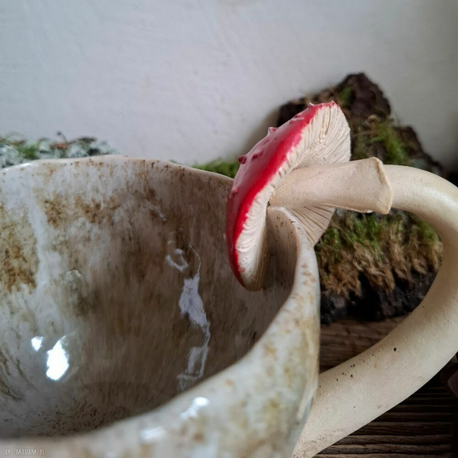 Kubek ceramiczny Muchomor (Amanita) - ręcznie lepiony, 380 ml