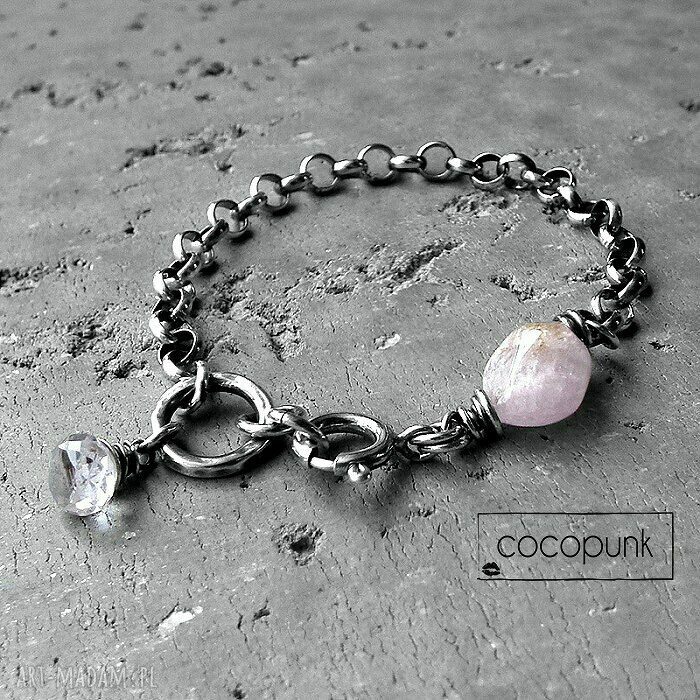 Kunzyt srebro nowoczesna bransoleta surowa okazała prezent