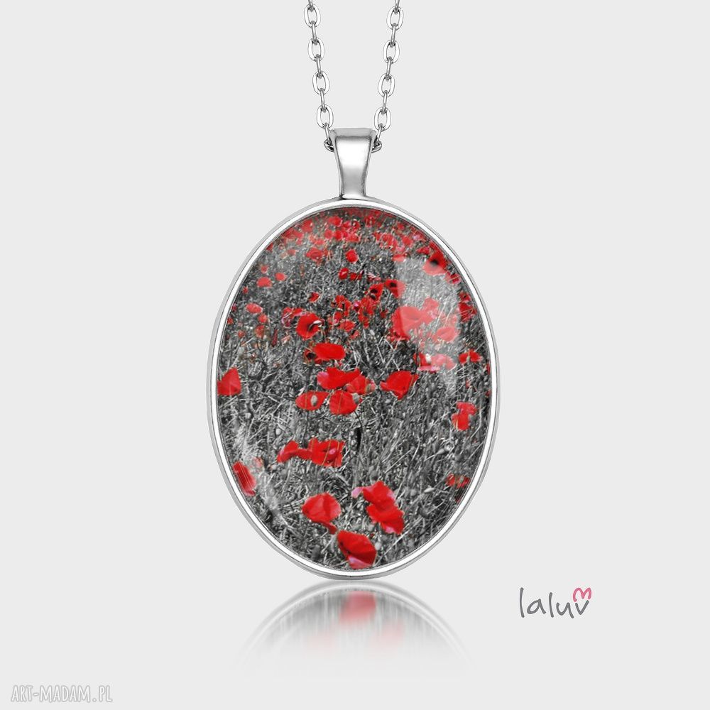 Owalny medalion z polem makowym - naszyjnik z makami handmade art-Madam.pl