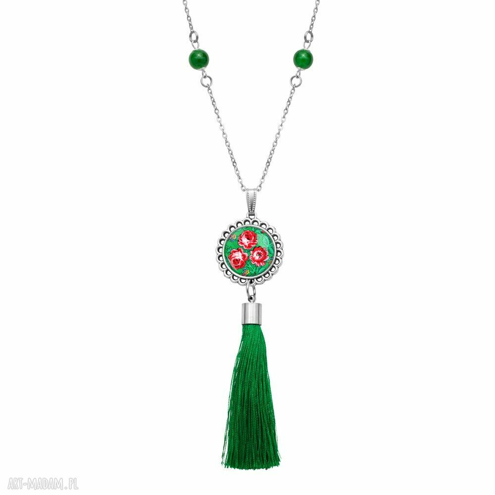 Naszyjnik medalion GREEN ROSES z chwostem i jadeitem