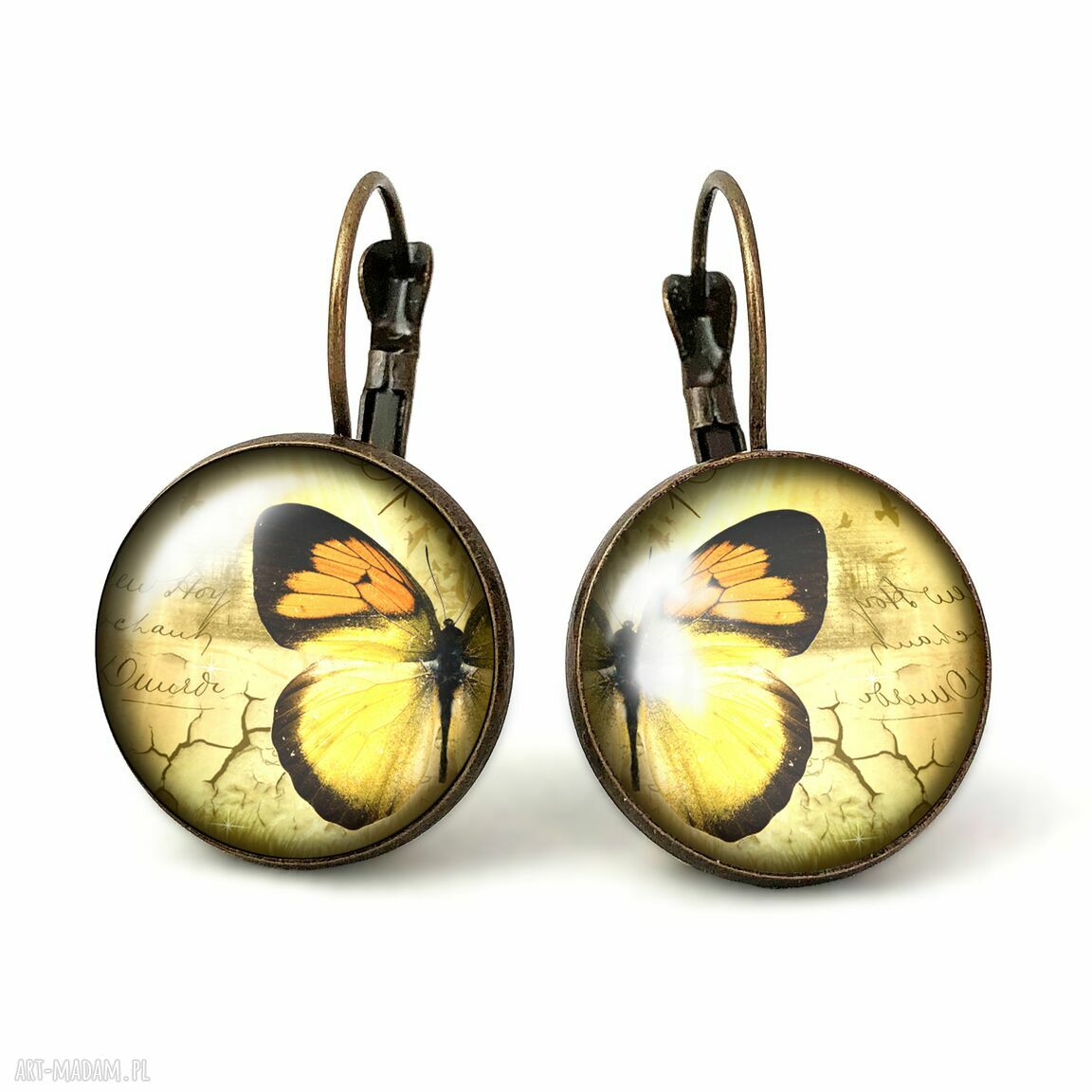 Motyl vintage duże kolczyki wiszące retro prezent ręcznie robione