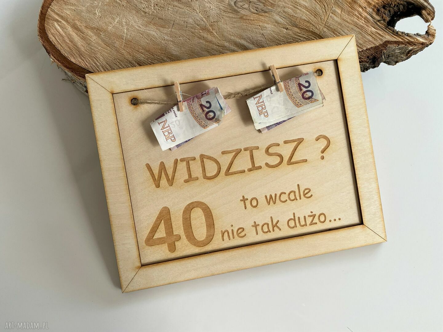 Ramka pieniądze prezent urodzinowy drewniana zabawny urodziny