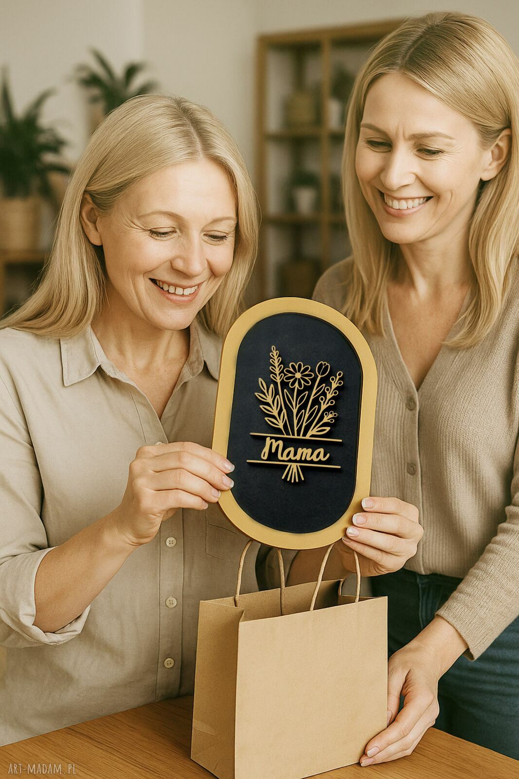 Personalizowany drewniany obraz z bukietem kwiatów - prezent dla Mamy i Babci
