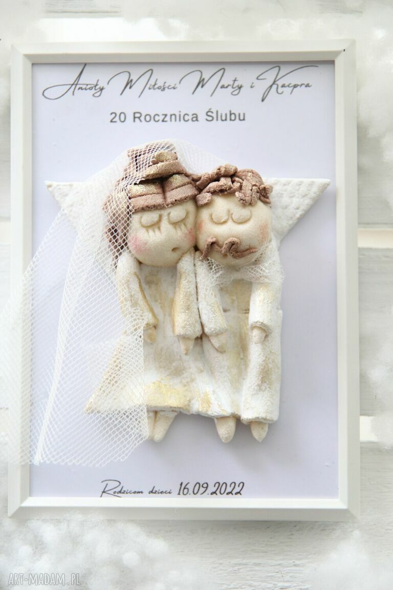 Prezent na jubileusz ślubu - złote gody z aniołem w ramce