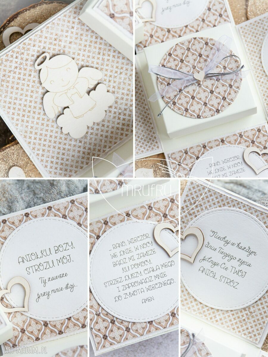 prezent świąteczny: Eksplodujące pudełeczko ANIOŁEK STRÓŻ. Narodziny, Chrzest, Roczek, Pierwsza