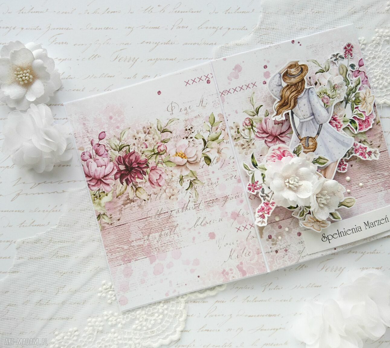 scrapbooking kartki: Spełnienia marzeń kobieca kartka w pudełku hand made